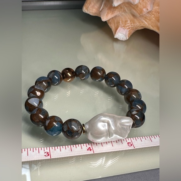 CLOISONNÉ JASPER + BAROQUE MOP  NATURAL STONES BRACELET size 7” - Picture 7 of 9
